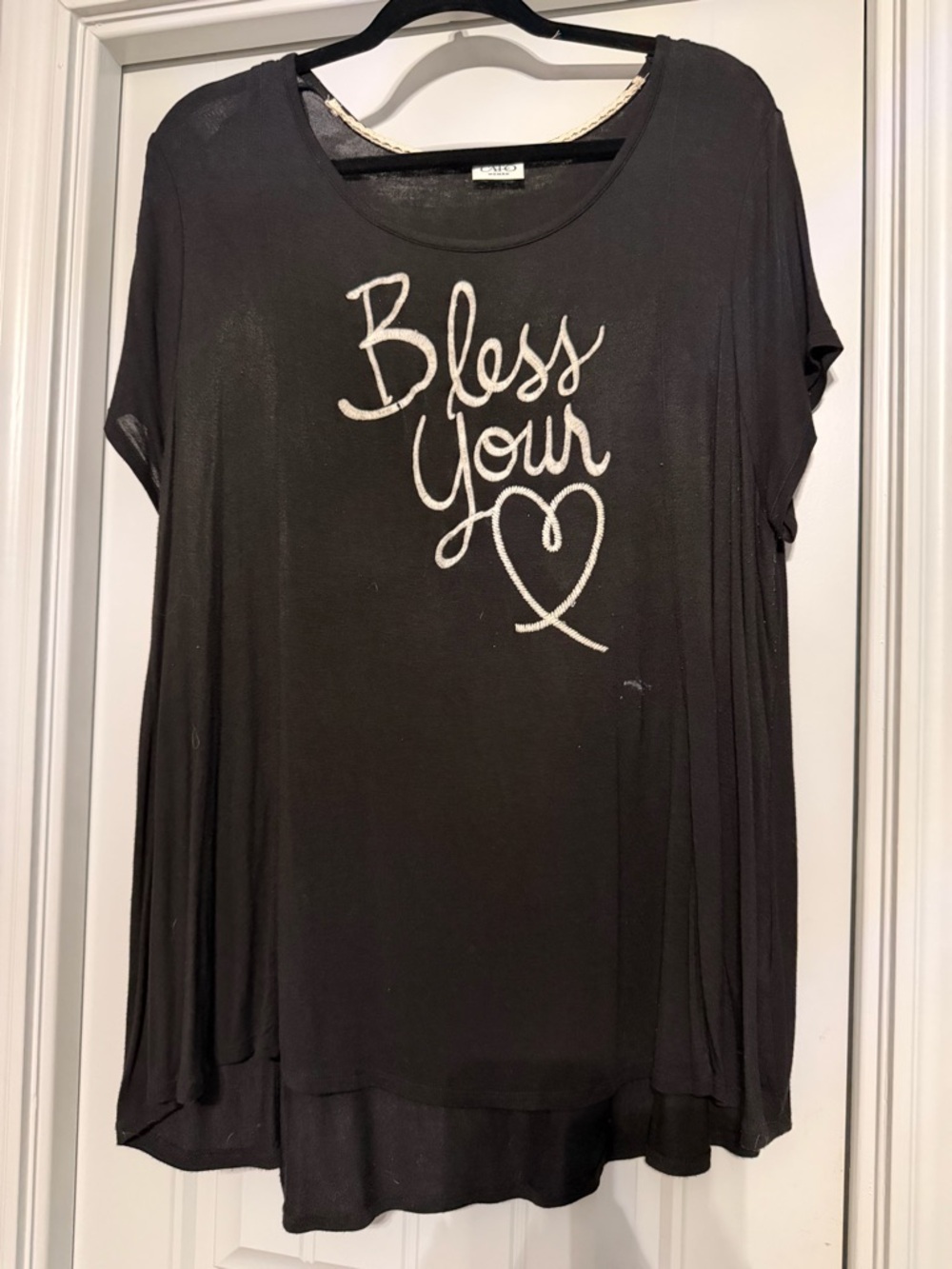 Cato Black Short-Sleeve Tee with 'Bless Your' Script